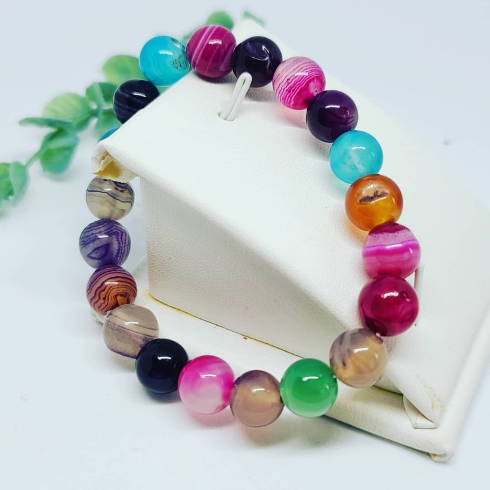 Mixed Agate beaded bracelet 10 mm